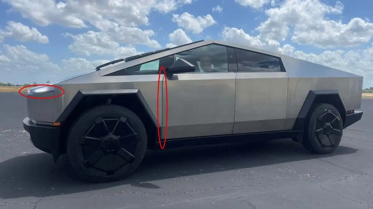 Production Challenges tesla-cybertruck-production-candidate-vehicle-with-panel-gaps-highlighted